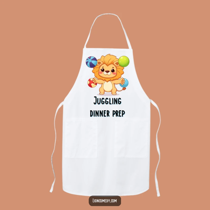 Funny Kawaii Lion Juggling Apron: Determined Chef for Kitchen Skill