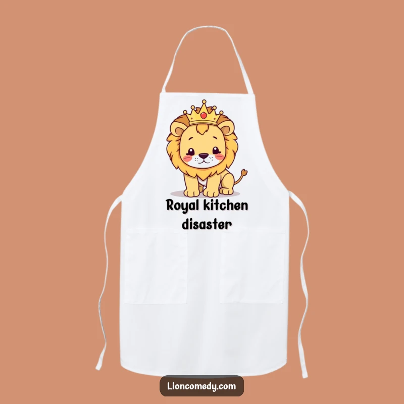 Funny Regal Lion Stumbling Apron: Cute Crowned Chef for Royal Kitchen Fun