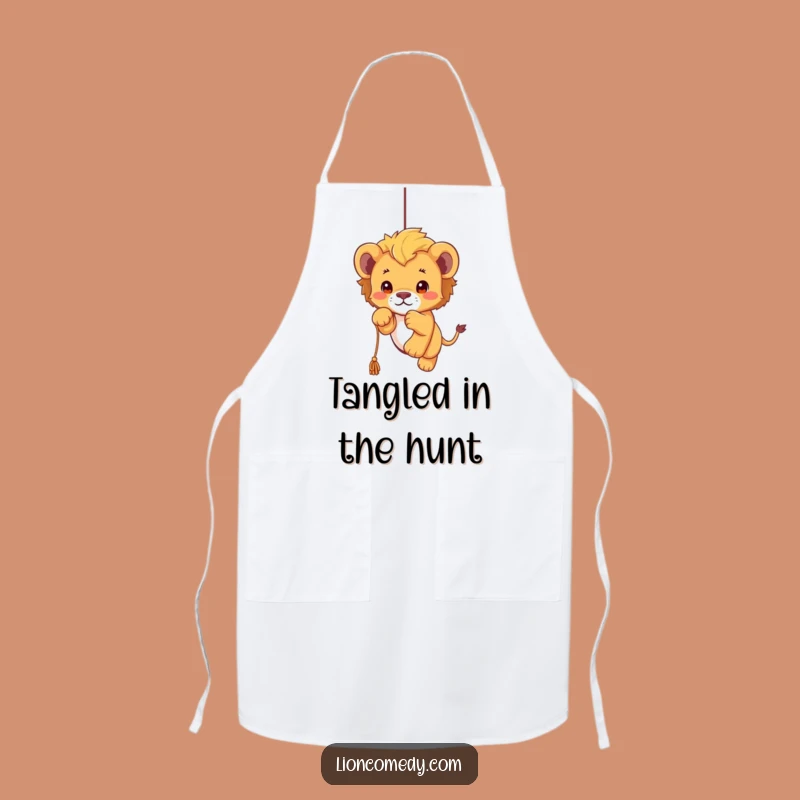 Funny Kawaii Lion Cub Pouncing Apron: Cute Playful Chef Cub for Kitchen Fun