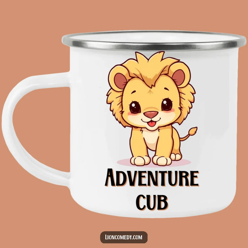 Funny Kawaii Lion Cub Pounce Camping Mug - Cute Baby Lion Outdoor Cup