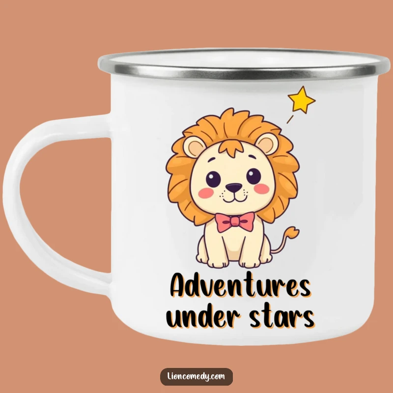 Take your sense of humor on the go with this funny camping mug featuring a surprised kawaii lion and a falling star. Perfect for your outdoor escapades.