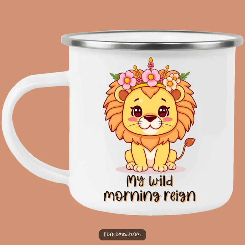 Funny Kawaii Lion Flower Crown Camping Mug - Adventure Pride, Outdoor Gift