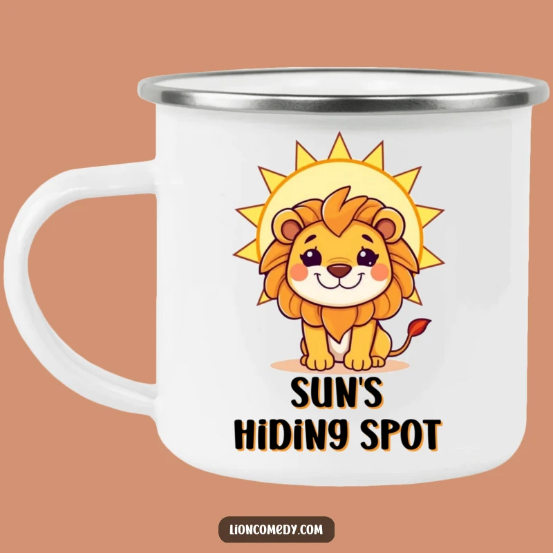 Funny Kawaii Lion Sun Grin Camping Mug - Mischievous Animal Outdoor Cup