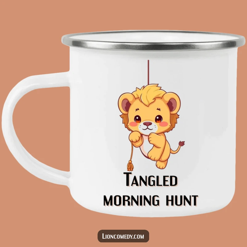 Funny Kawaii Lion Cub Pouncing Camping Mug: Playful Cub Outdoor Fun, Perfect Gift