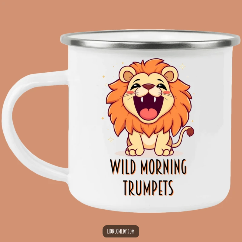 Funny Kawaii Lion Roaring Camping Mug: Adventure Joy, Outdoor Gift