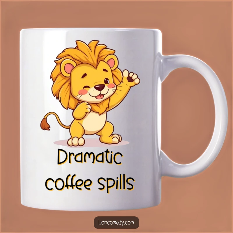 Funny Dramatic Lion Tripping Mug: Kawaii Pose Fail Gift for Comedic Moments
