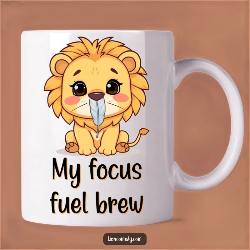 Funny Kawaii Lion Mug: Feather Balance, Perfect Humorous Gift for Focused Fun