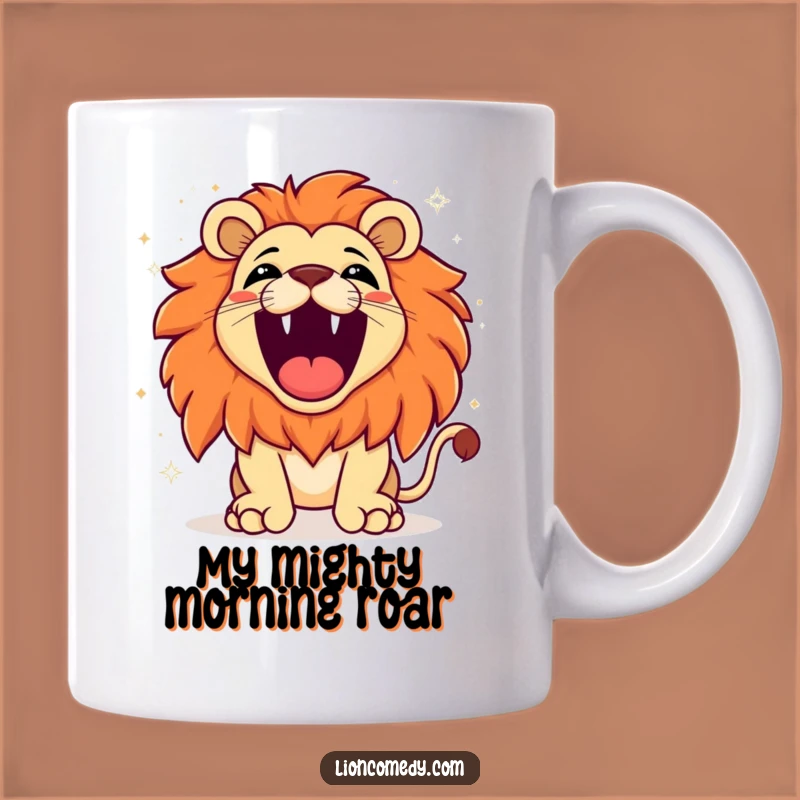 Funny Kawaii Lion Roaring Mug: Exaggerated Joy Sparkles, Perfect Gift