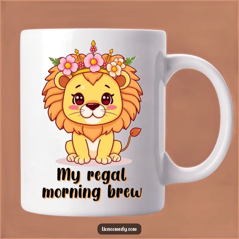 Funny Kawaii Lion Flower Crown Mug - Regal Pride, Perfect Gift for Animal Lovers