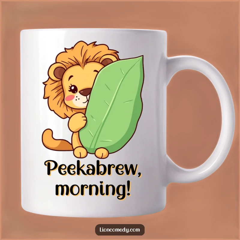 Funny Kawaii Lion Mug: Peek-a-Boo Stealth, Perfect Humorous Gift for Playful Souls
