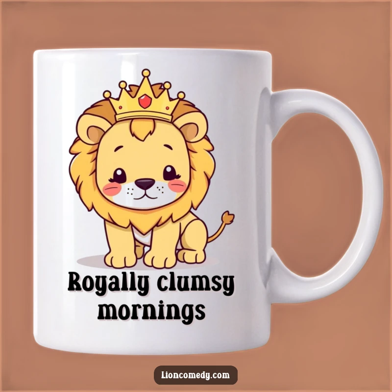 Funny Regal Lion Stumbling Mug: Cute Crowned Cub Gift for Royal Laughs