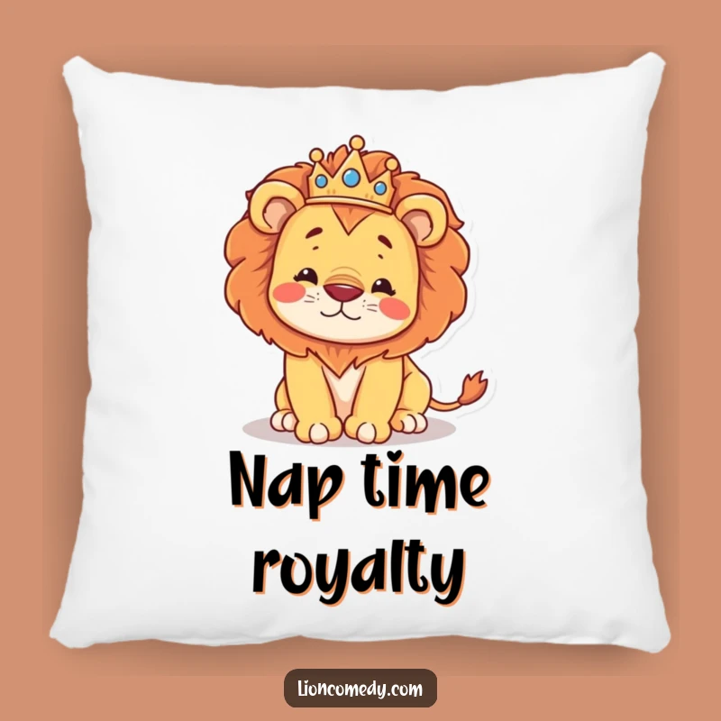 Rest your head on pure comedy with this soft pillow featuring a regal kawaii lion taking an unexpected tumble! Comfortable and hilarious.