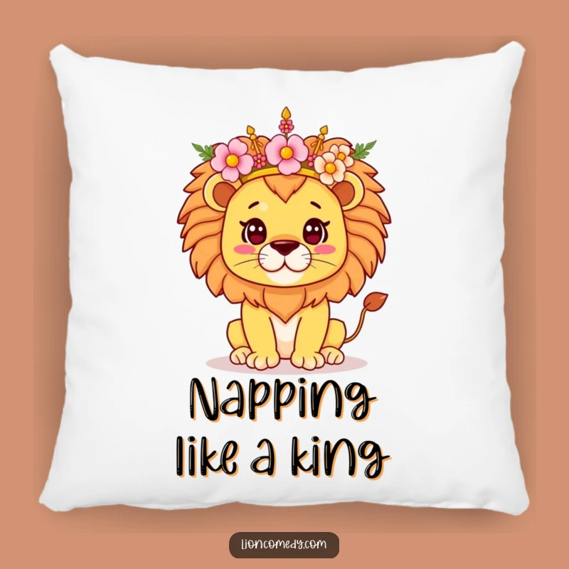 Funny Kawaii Lion Flower Crown Pillow - Cozy Royal Comfort, Cute Gift Accent