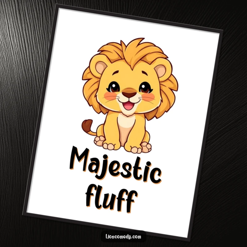 Funny Digital Art Print of a proud lion cub sticking its chest out, showcasing its magnificent mane with playful confidence.