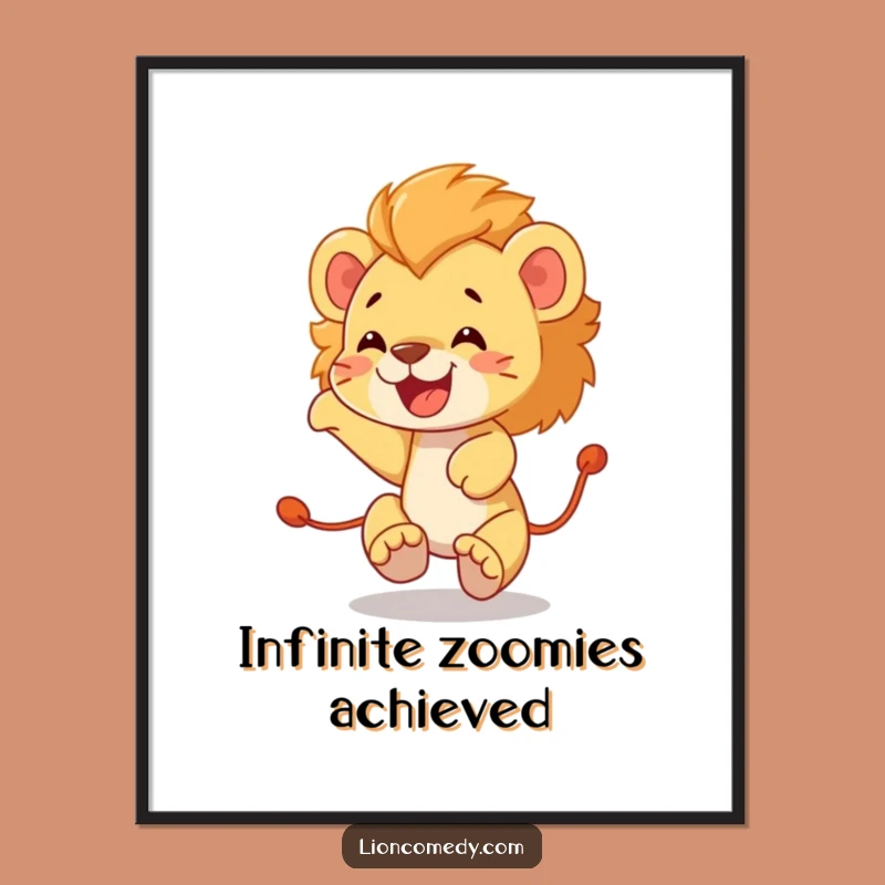Funny Lion Cub Tail Chase Digital Art: Instant Joyful Decor, Perfect Printable Funny Gift