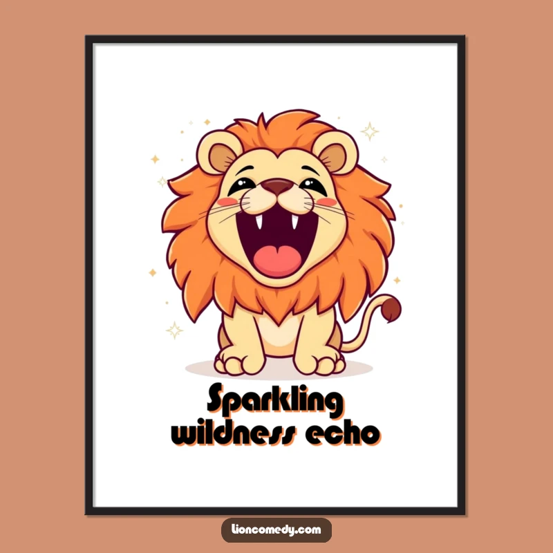 Funny Kawaii Lion Roaring Digital Art: Exaggerated Joy Sparkle, Instant Gift