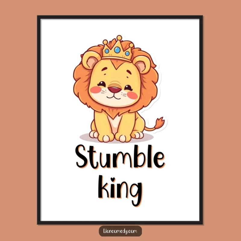 Instantly download and display this hilarious digital art of a regal kawaii lion taking a stumble! Perfect for a touch of majestic comedy.
