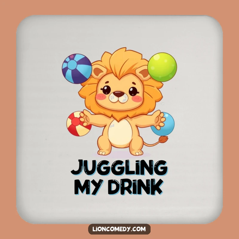 Funny Kawaii Lion Juggling Drink Coaster: Determined Protection with Skill