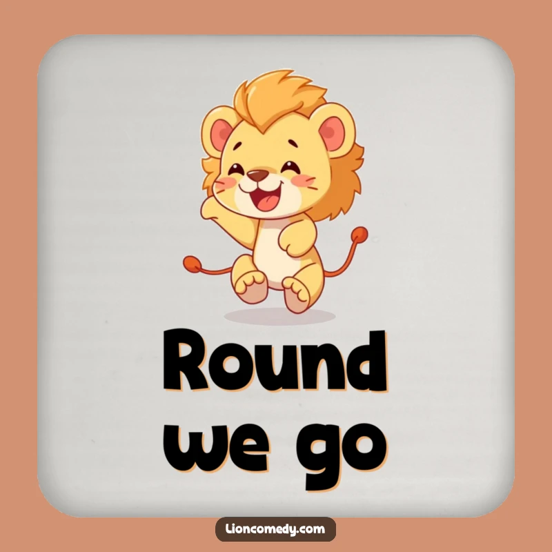 Funny Lion Cub Tail Chase Coaster Set: Protect Surfaces with Hilarious, Playful Art