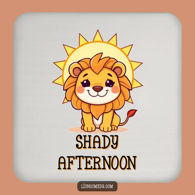 Funny Kawaii Lion Sun Grin Coaster - Mischievous Animal Drink Protector