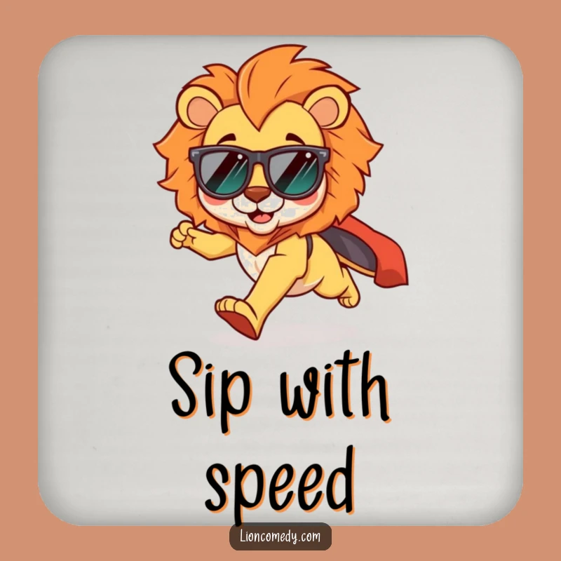 Funny Kawaii Lion Cool Runner Drink Coaster: Shades & Cape Protection
