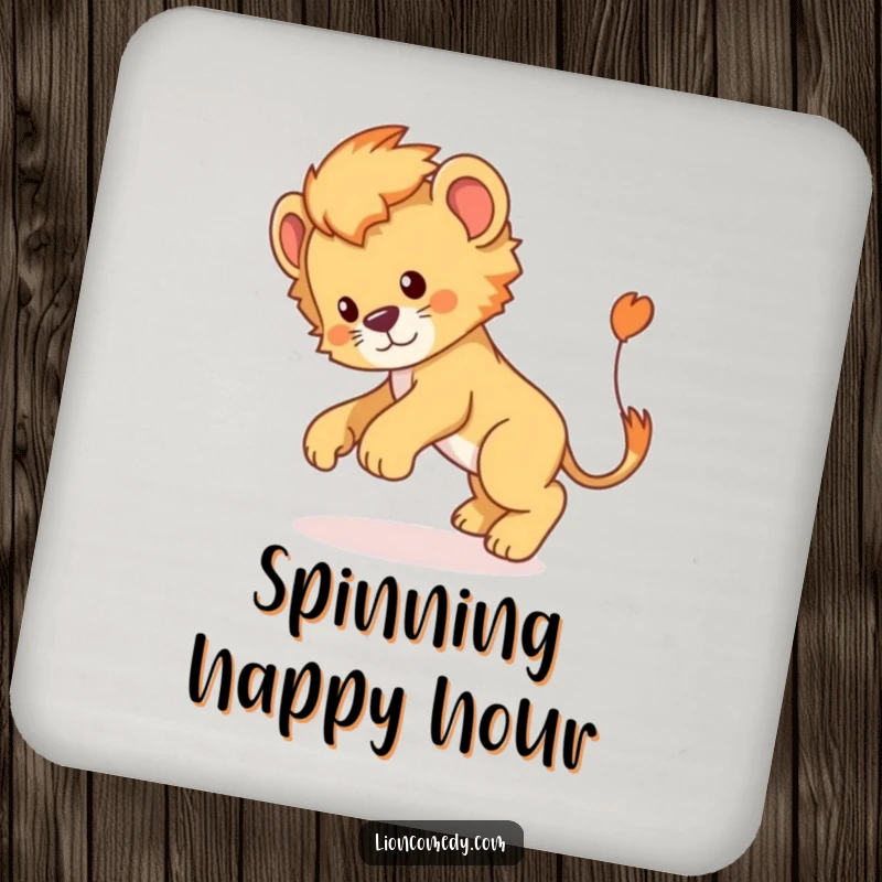 Funny Lion Cub Coaster: A humorous lion cub chasing its tail adds fun and charm to these protective drink coasters.