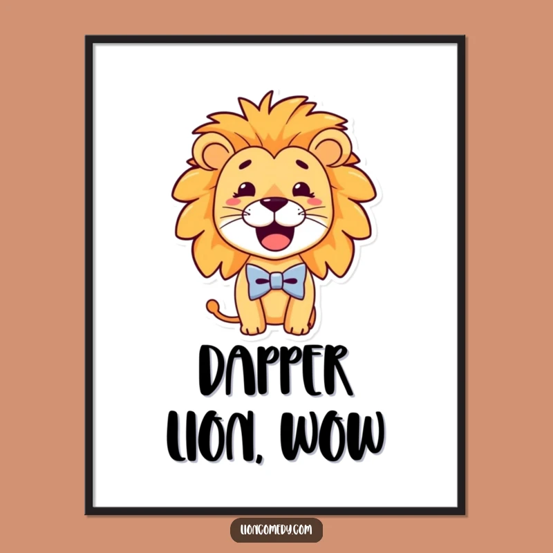 Decorate your space with a touch of sophisticated humor using this funny lion poster! It features a lion with a goofy smile and a tiny bow tie, adding character to walls.