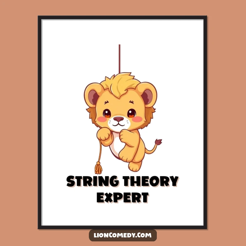 Funny Kawaii Lion Cub Pouncing Poster: Cute Playful Cub Wall Art, Perfect Gift