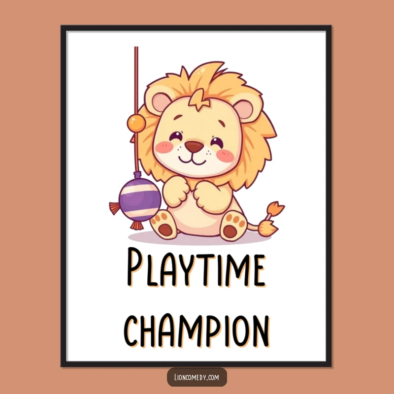 Funny Kawaii Lion Toy Poster - Playful Kitten Wall Art