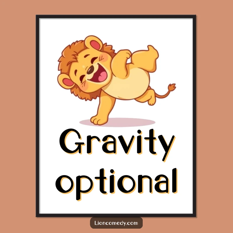 Bring vibrant energy and humor to your walls with this funny poster! The tumbling lion cub is pure fun.