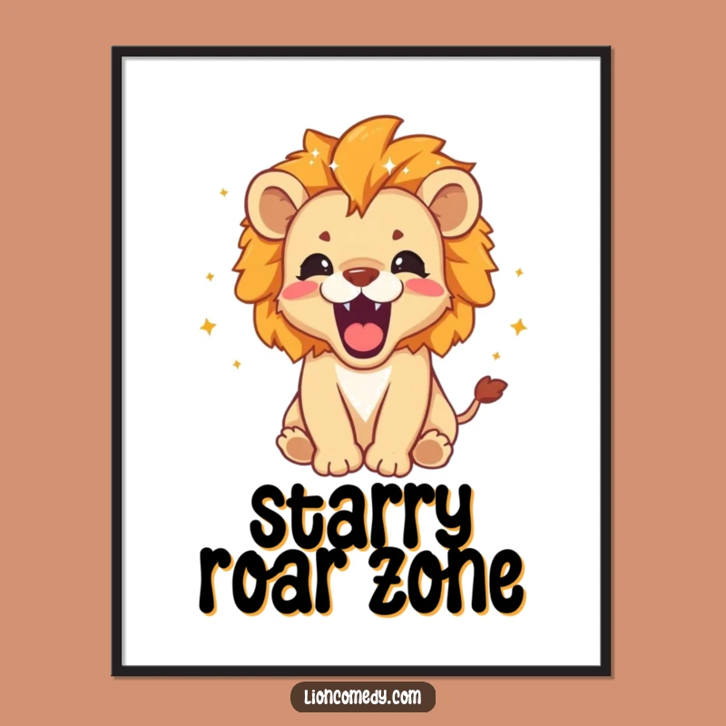 Funny Roaring Lion Cub Poster: Sparkly Mane Cub Art, Fierce Decor Gift