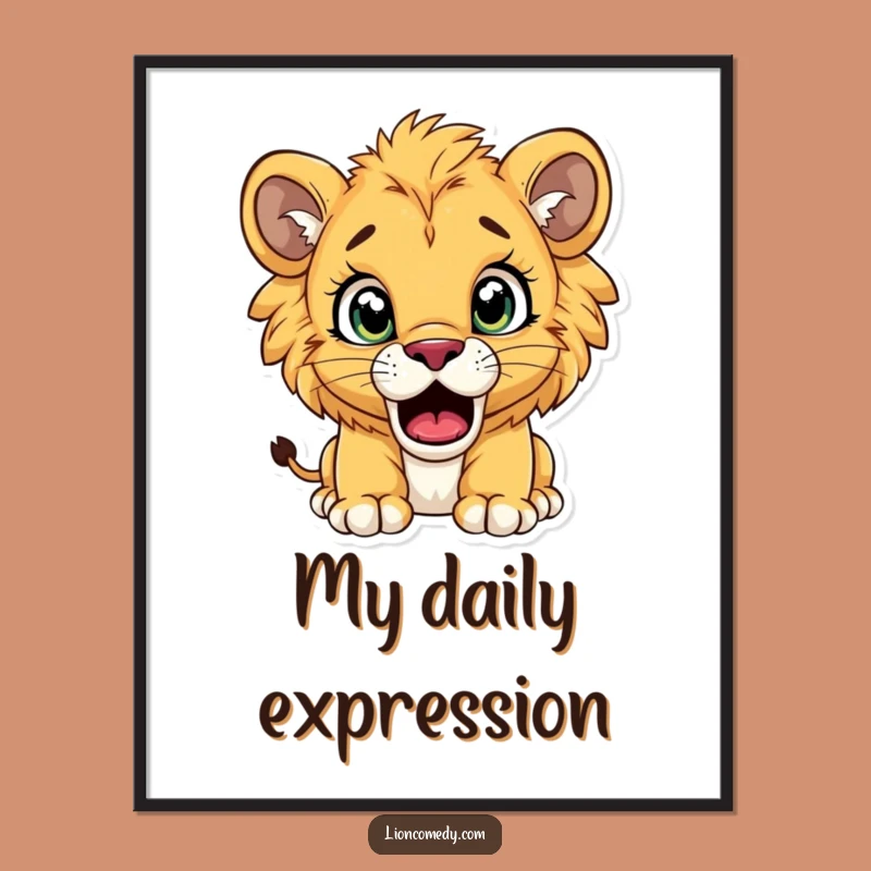 Funny Surprised Lion Cub Poster: Wall Art That Exclaims Surprise, Perfect Funny Gift Decor