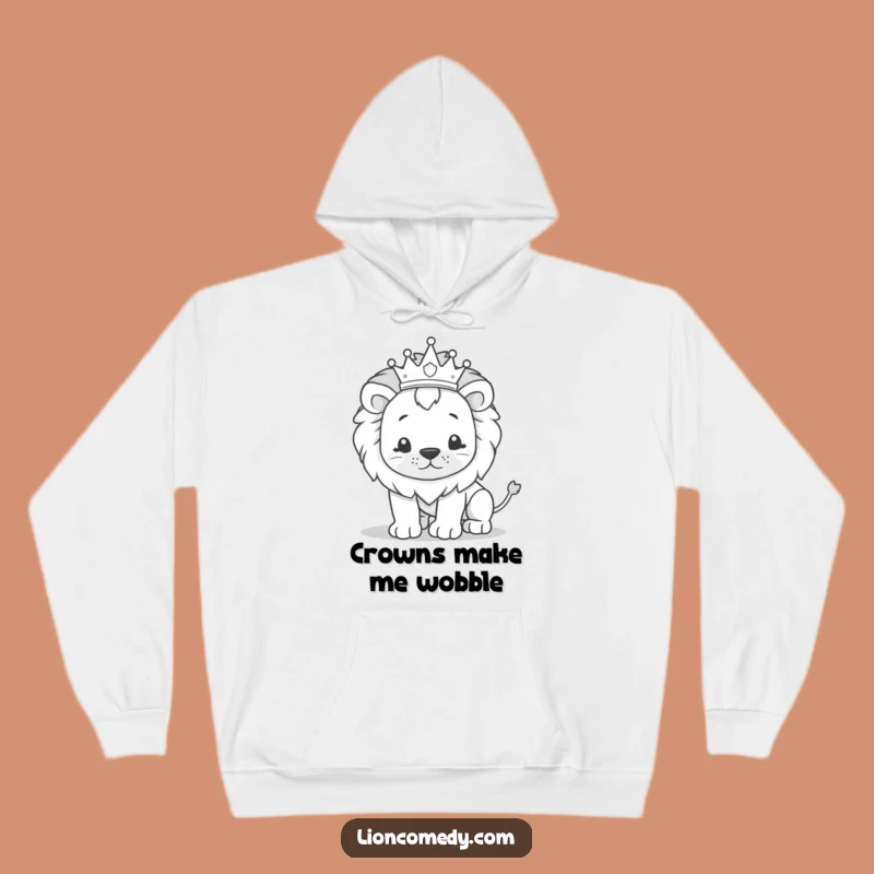 Funny Regal Lion Stumbling Hoodie: Cozy Crowned Cub Sweatshirt, Hilarious Gift