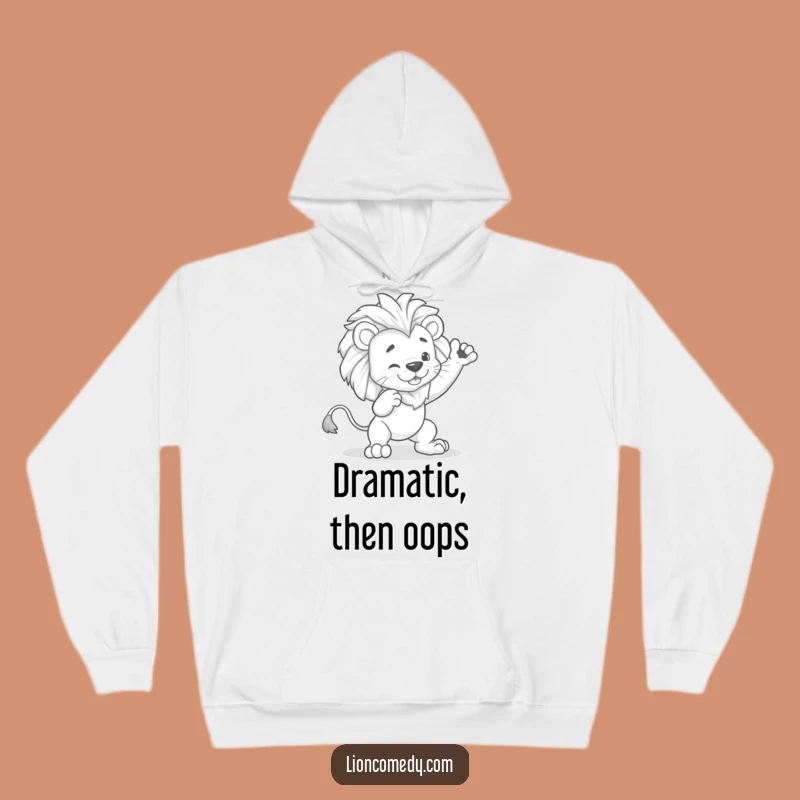 Funny Dramatic Lion Tripping Hoodie: Cozy Pose Fail Sweatshirt, Humorous Gift