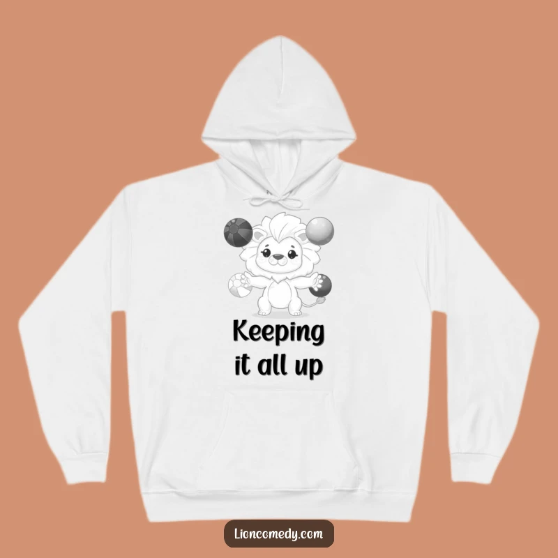Funny Kawaii Lion Juggling Hoodie: Cozy Determined Cub Sweatshirt, Perfect Gift