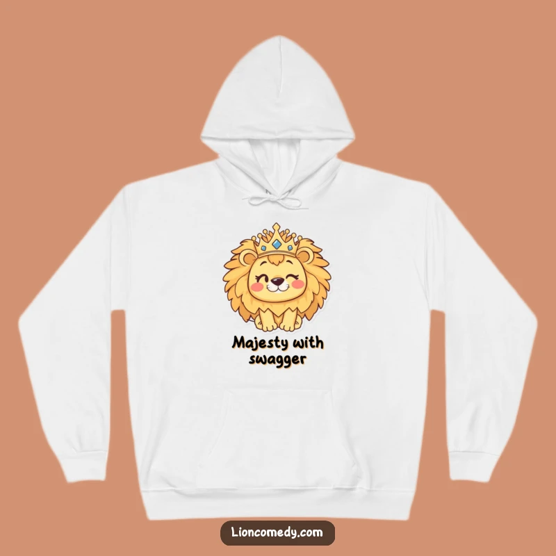 Funny Kawaii Lion Hoodie: Cozy Winking Crown Lion Sweatshirt, Khaki Gift