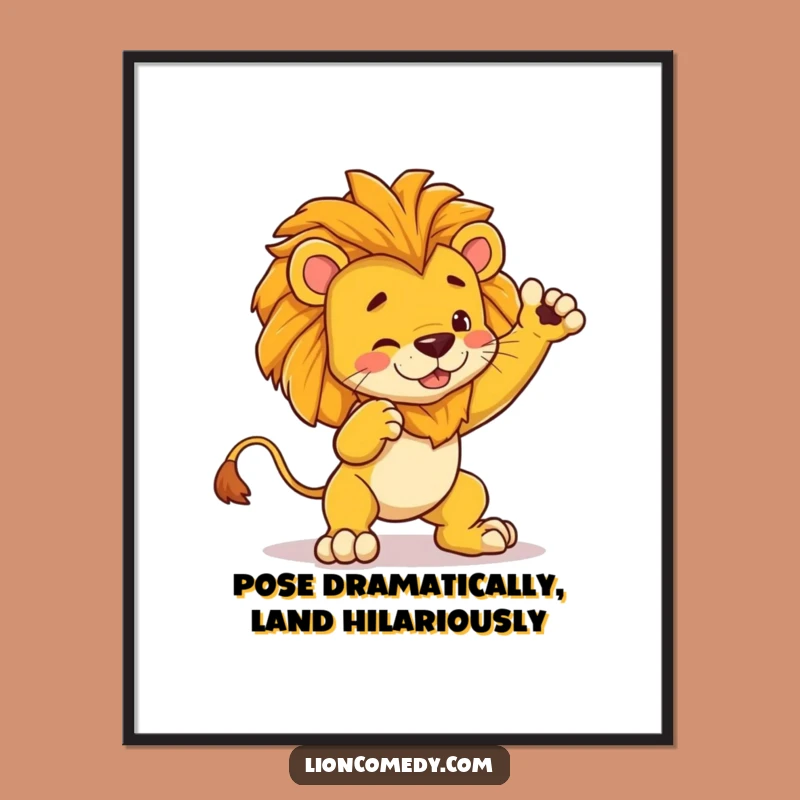 Free Printable Wall Art: Funny Dramatic Lion Trips, Quirky Downloadable Art!