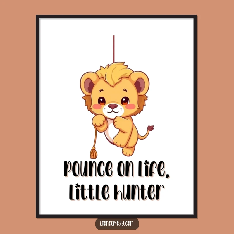 Free Printable Wall Art: Funny Kawaii Lion Cub Pouncing, Quirky Downloadable Art!