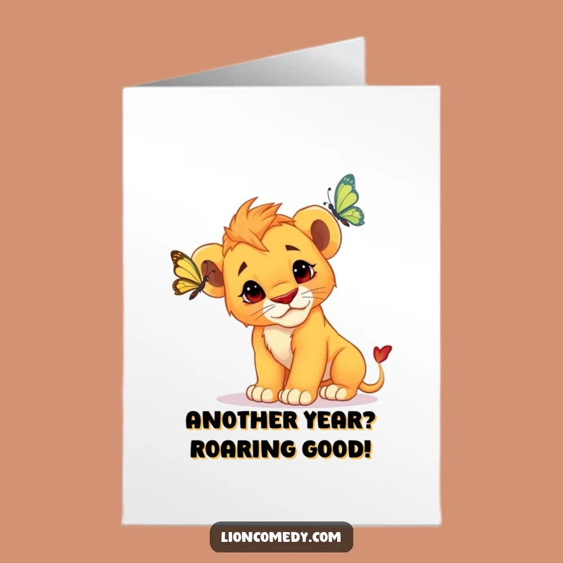 Free Printable Lion Cub Birthday Card: Funny Curious Cub for Instant Download Gift