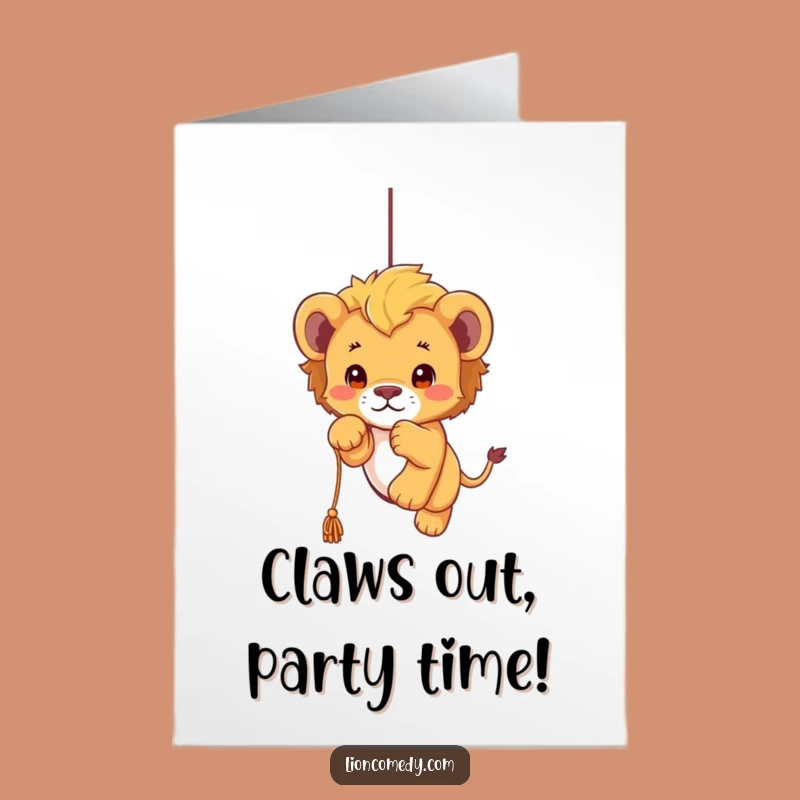 Free Printable Funny Birthday Card: Kawaii Lion Cub Pouncing, Perfect DIY Gift!
