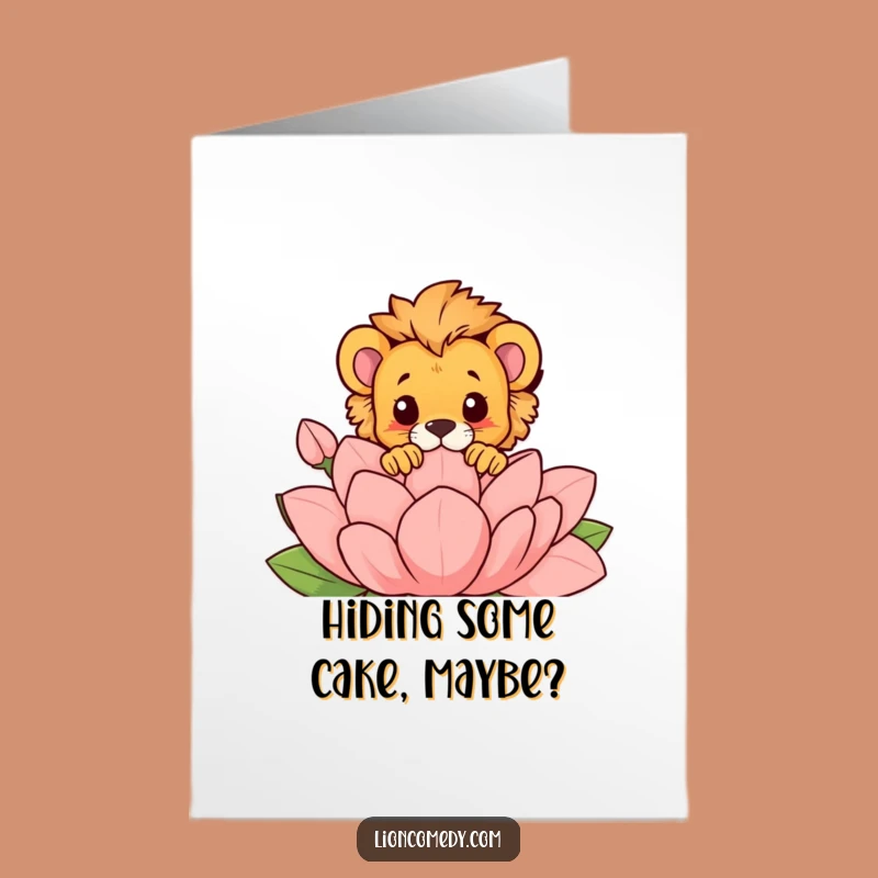 Free Printable Birthday Card: Curious Lion Cub Funny Downloadable Gift
