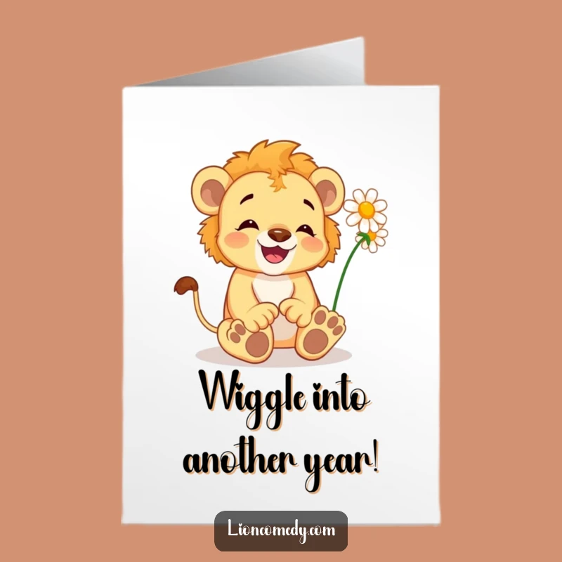 Free Printable Lion Cub Birthday Card: Funny Tickled Cub, Joyful Download