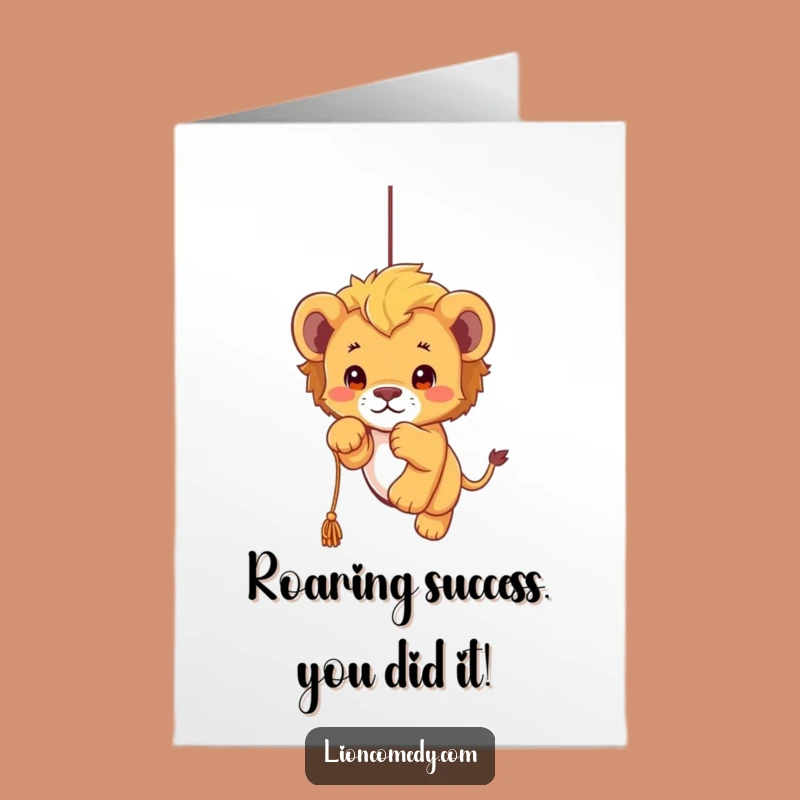 Free Printable Congrats Card: Kawaii Lion Cub Pouncing, Hilarious DIY Greeting!