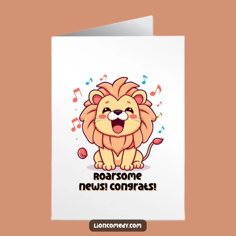 Free Printable Congrats Card: Kawaii Roaring Lion - Funny Downloadable Celebration!