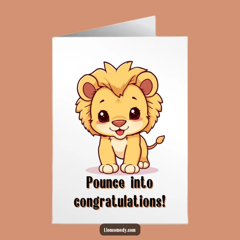 Free Printable Congrats Card: Kawaii Lion Cub - Funny Downloadable Celebration!
