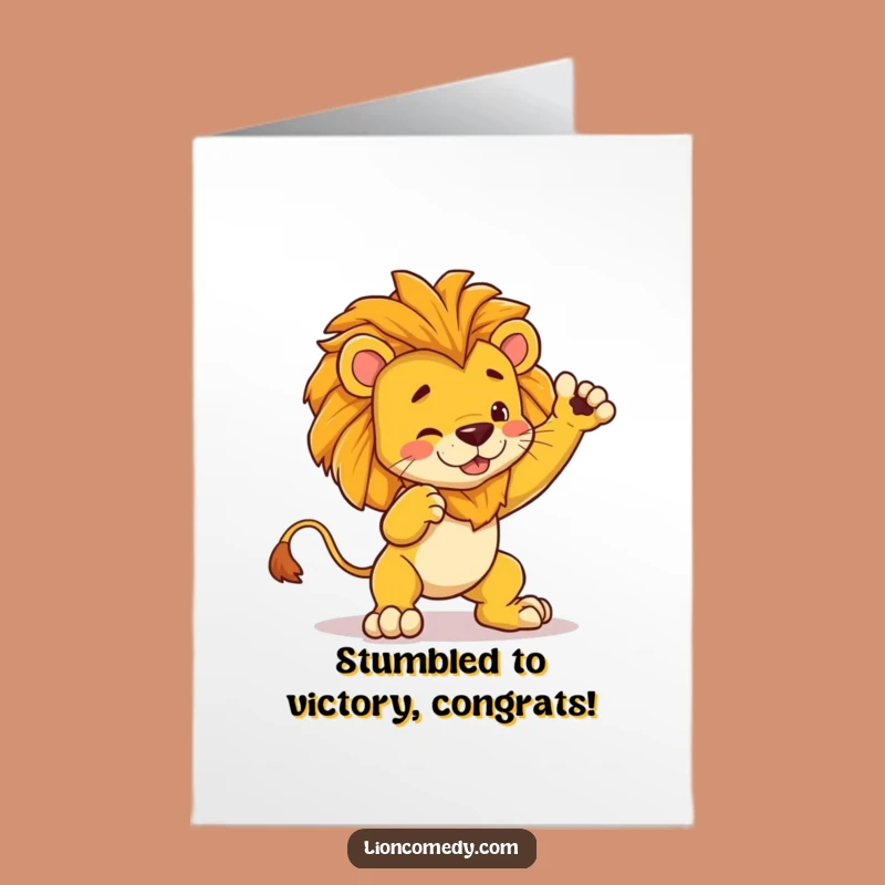 Free Printable Congrats Card: Dramatic Lion Trips, Hilarious DIY Victory!