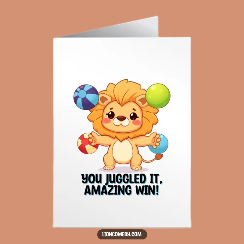 Free Printable Congrats Card: Juggling Lion Cub, Hilarious DIY Achievement!