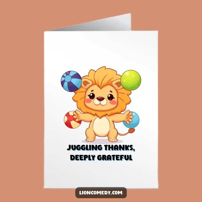 Free Printable Thank You Card: Juggling Lion Cub, Funny DIY Gratitude!