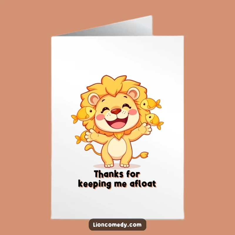 Express gratitude with this charming free printable thank you card, featuring a whimsical juggling lion. A delightful print at home option.
