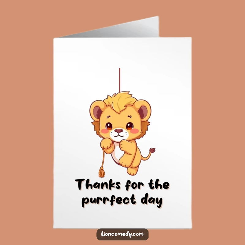Free Printable Thank You Card: Kawaii Lion Cub Pouncing, Funny DIY Appreciation!